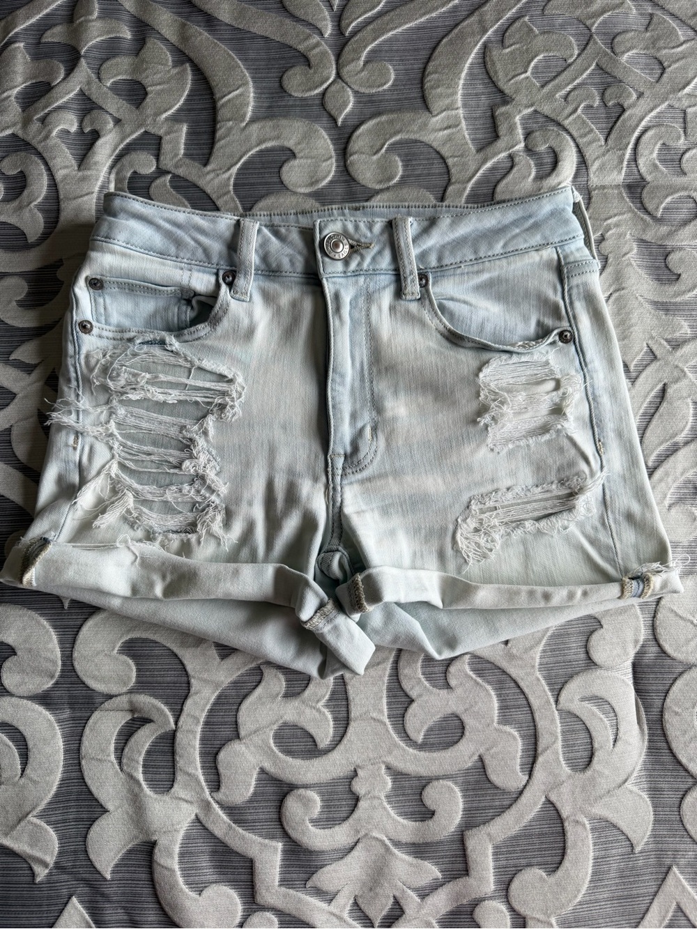 American Eagle Outfitters Light Blue Distressed Denim Shorts